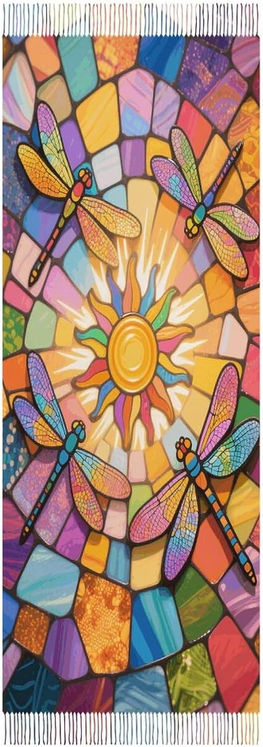 Stained Glass Dragonfly Scarf for Women Men Classic Fashion Blanket Scarves Soft Cashmere Feel Scarf Cold Weather Warm Long Shawl Winter Large Scarves Classic Blanket Scarfs Thick