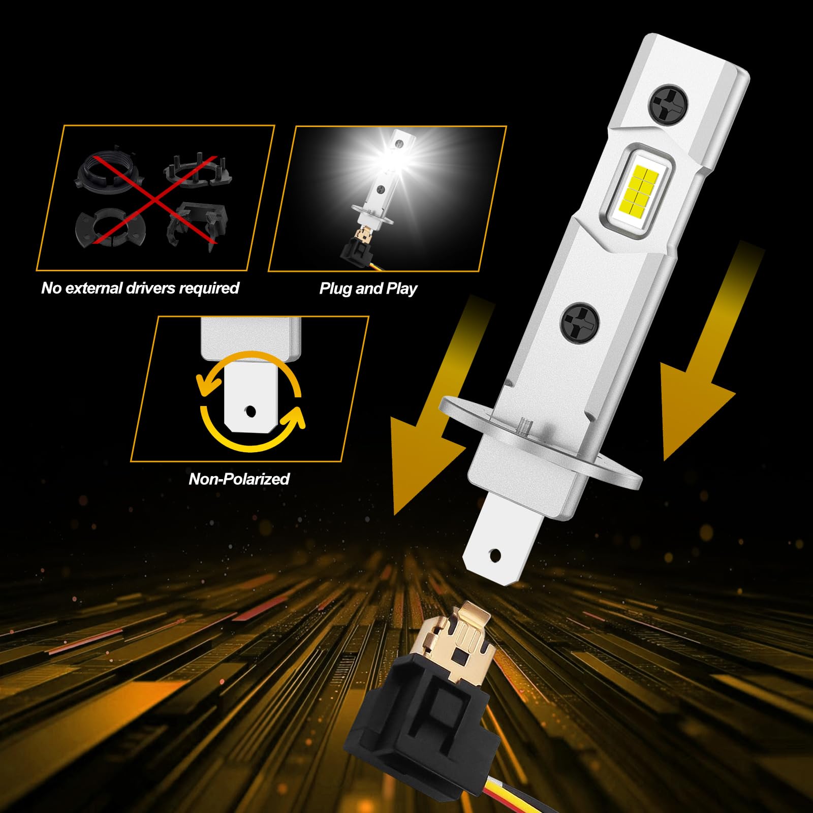 H1 LED,16000LM 12V 6500K bianco 60W 500% Plus Luminoso,Lampadina H1 LED Fari per Auto e Moto,Sostituzione alogena H1,2PCS