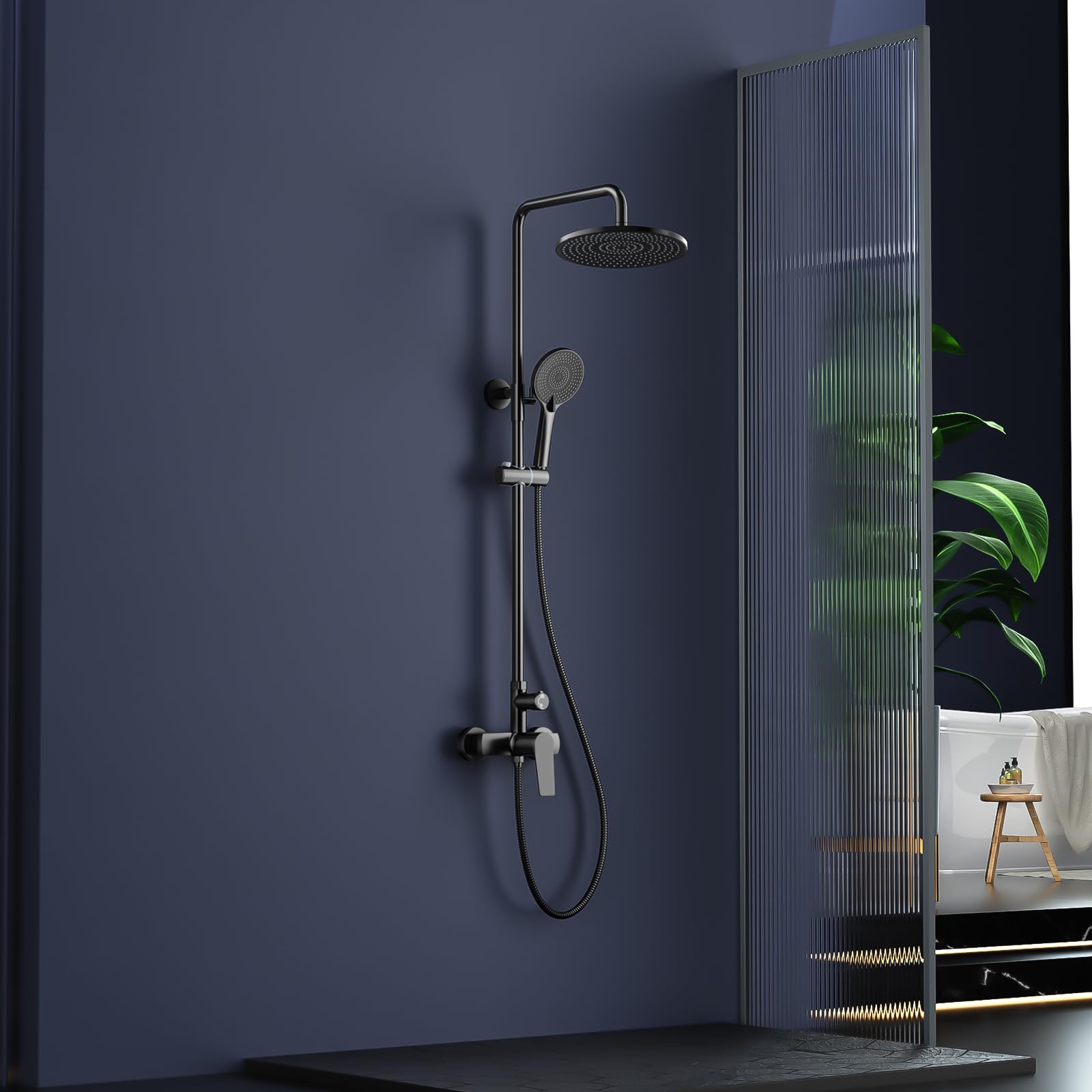 Rainsworth Colonna Doccia con Miscelatore Nero, 25 cm rotondo soffione doccia, doccia a mano 3 Funzione Doccetta, kit doccia, doccia completa