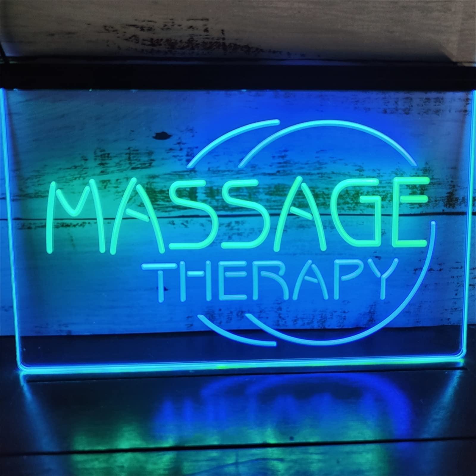 REWIS Massage Therapy LED Neon Sign, Custom USB Powered Dual Color 3D Engraved Neon Lights with Dimmer, for Spa Beauty Salon Wall Hanging Dimmable Decorative,Green Blue,40x30cm