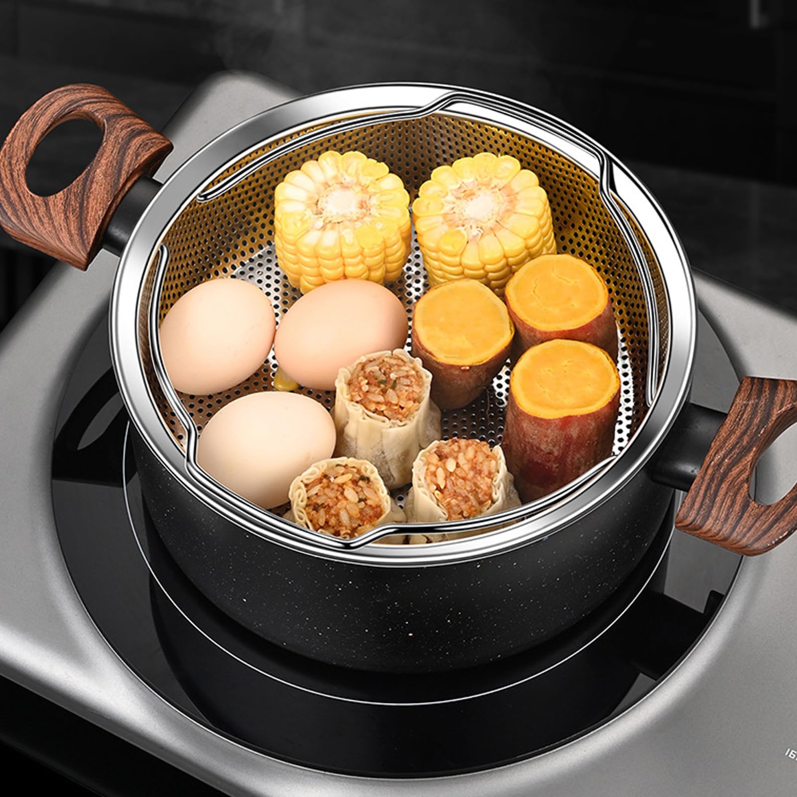 Rurunklee Panier Vapeur Pour La Cuisson, Panier Vapeur En Métal | Pot Insert Panier Vapeur Laveuse à Riz,Plateau Vapeur Pour Légumes, Panier Vapeur Pour Aliments Avec Poignée Et Pied De Base Pour