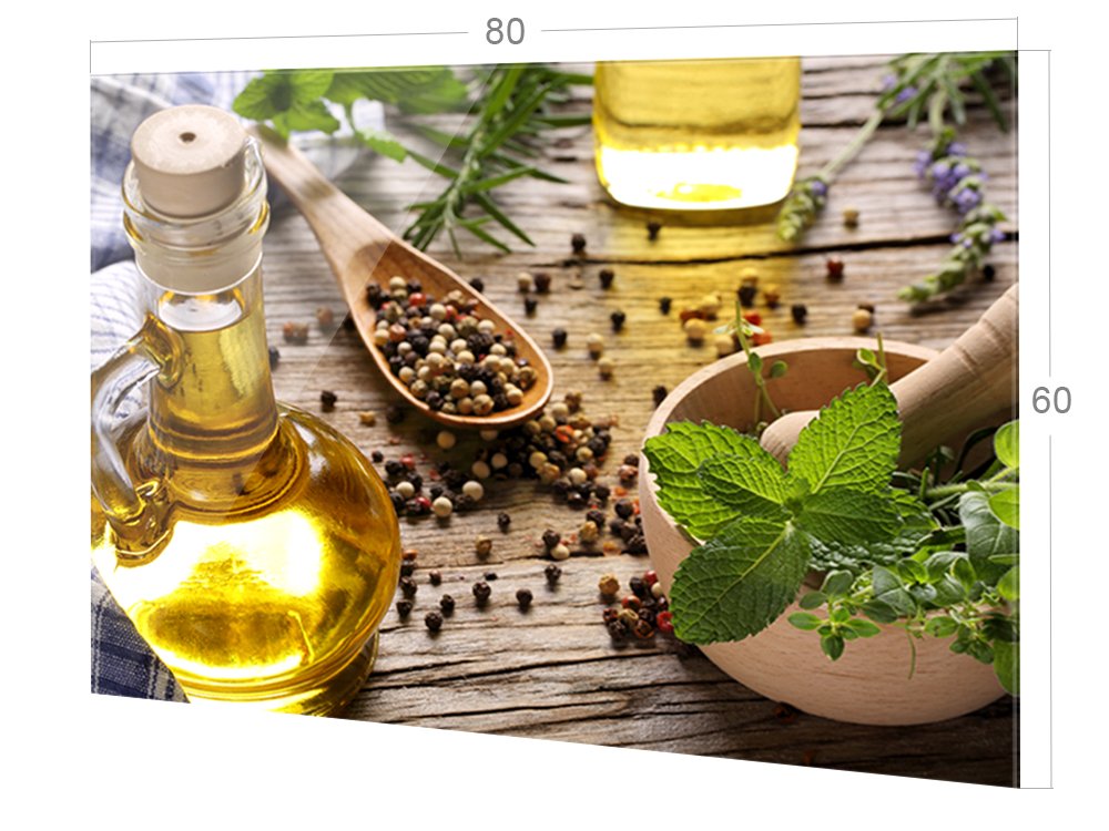 GRAZDesign Spritzschutz Glas für Küche Herd, Bild-Motiv grün Kräuter Gewürze Provinz mediterran, Küchenrückwand Glas Küchenspiegel Glasrückwand / 80x60cm