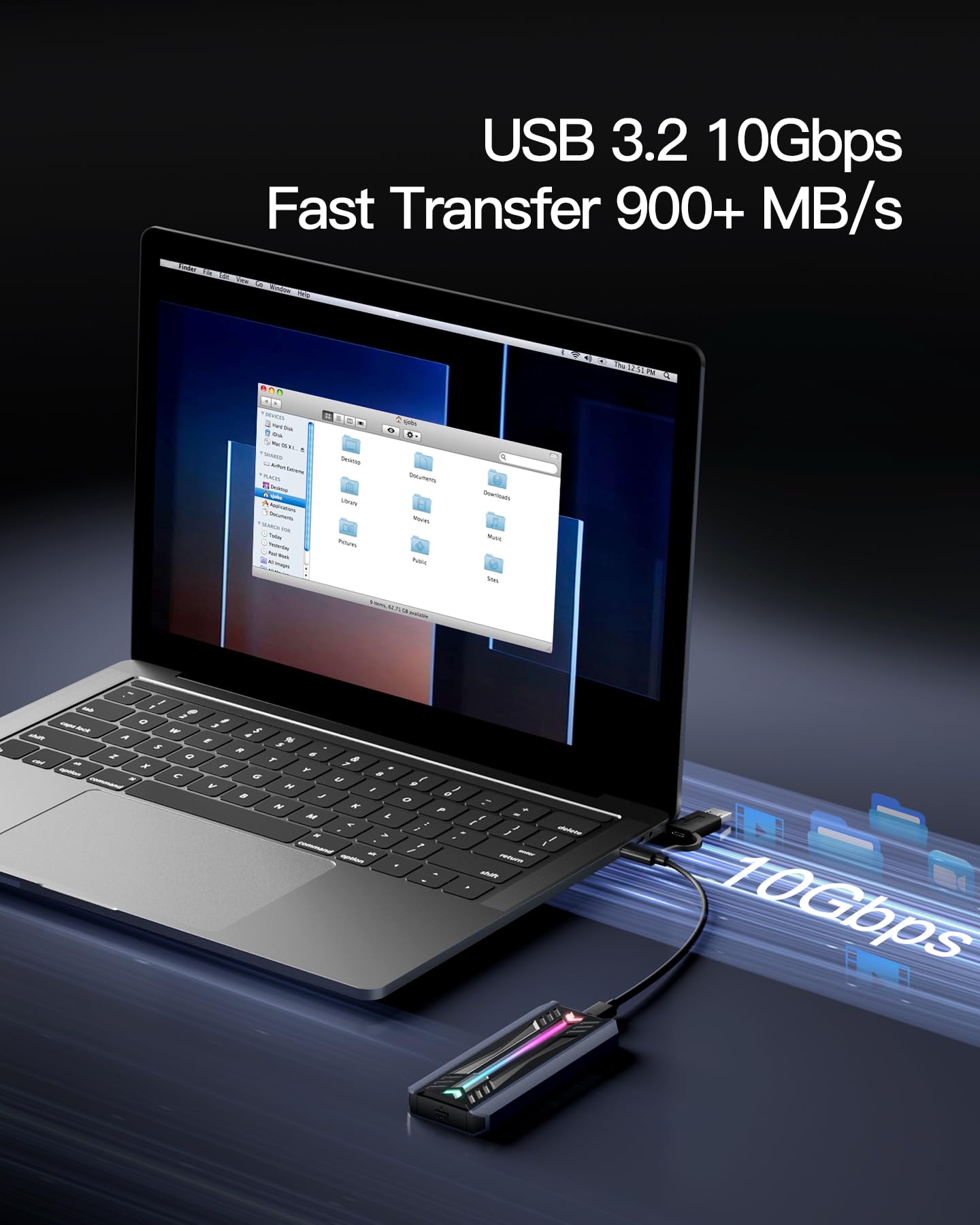 Inateck M.2 NVMe SATA SSD Enclosure with RGB,USB 3.2 Gen 2 (10 Gbps) Enclosure Support UASP Trim for NVME/SATA SSDs 2242/2260/2280(M Key), Tool-Free Installation(Up to 4TB)?FE2024