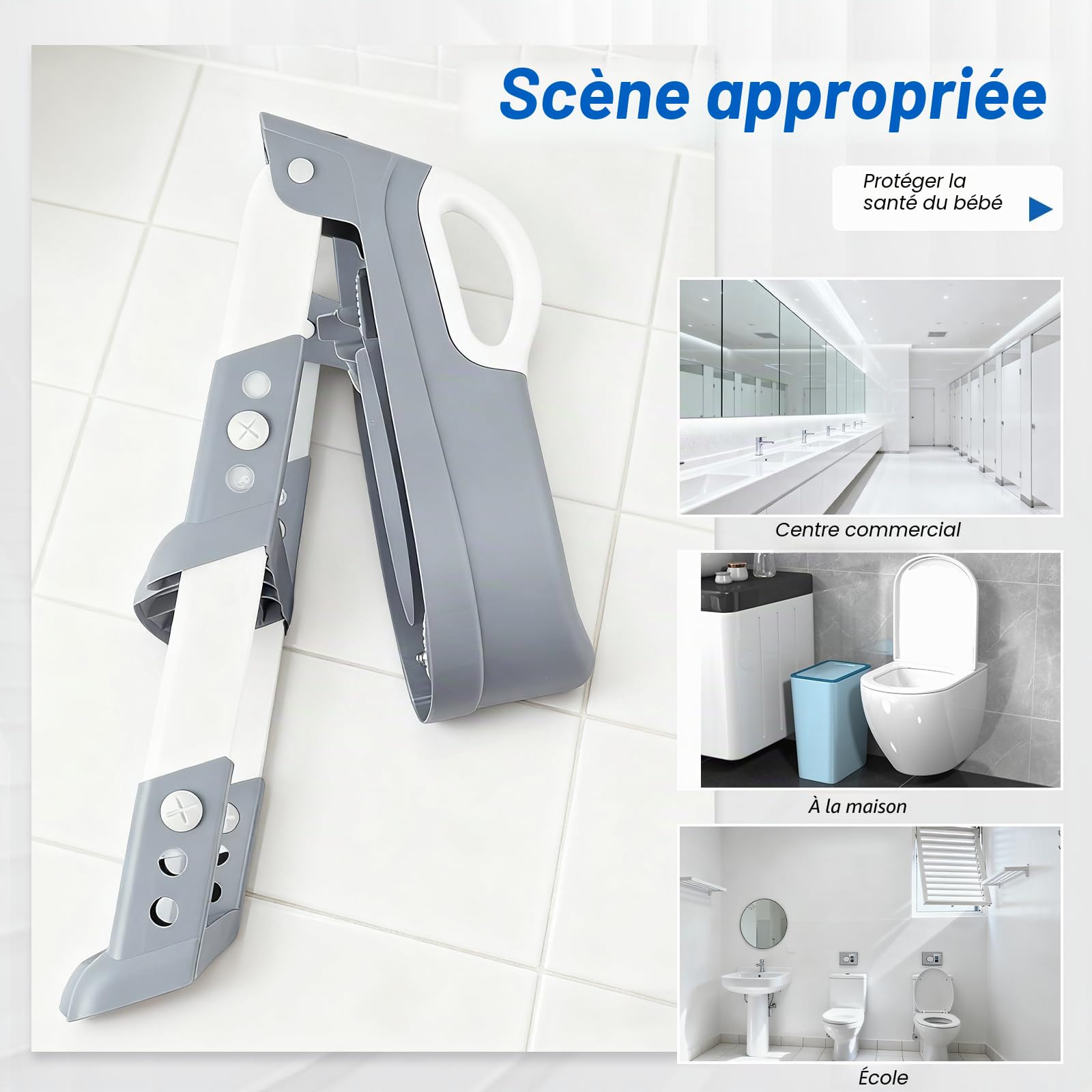 Reducteur Toilette Enfant avec Marche, Rehausseur Toilette Enfant, Adaptateur Toilette Enfant, Réglable en Hauteur Pliable,éclaboussures,Adapté en Forme de V,U,O, Blanche
