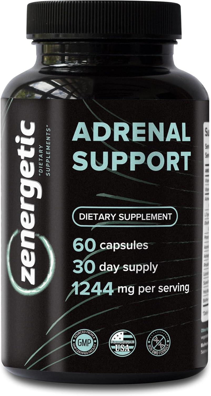 Adrenal Support Supplements │ Cortisol Manager, Calm Support, Mood & Energy Support, with Ashwagandha, L-Tyrosine, Rhodiola Rosea & Holy Basil │ 60 Pills Non GMO