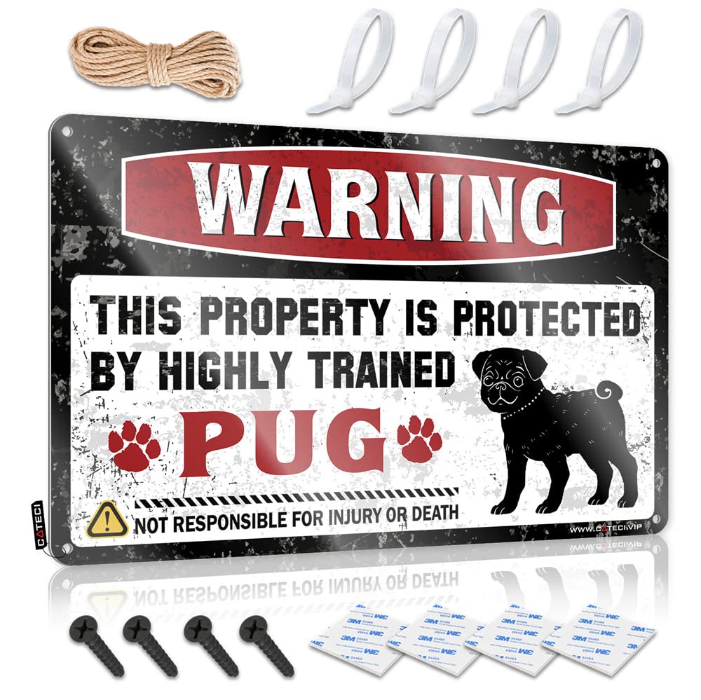 Home Decor Accessories Restroom Art - Warning This Property Is Protected By A Highly Trained Pug Accessories Rustic Wall Hanging(30X40CM)