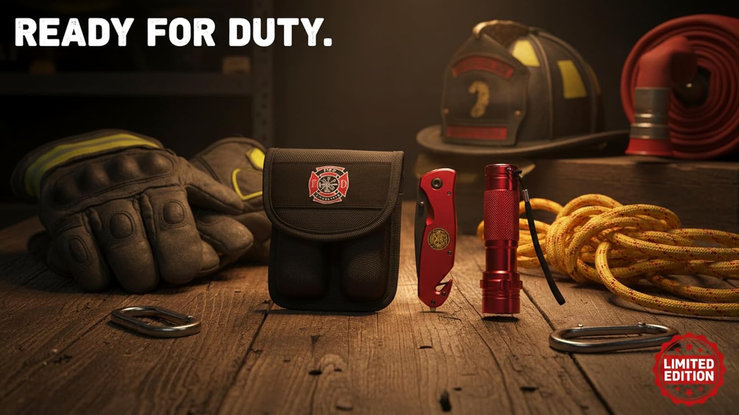 Emergency Survival Knife and Flashlight Set | Durable Flashlight and knife with Aluminium Red Finish | Personalized Engraving Firefighter Tool with Pouch
