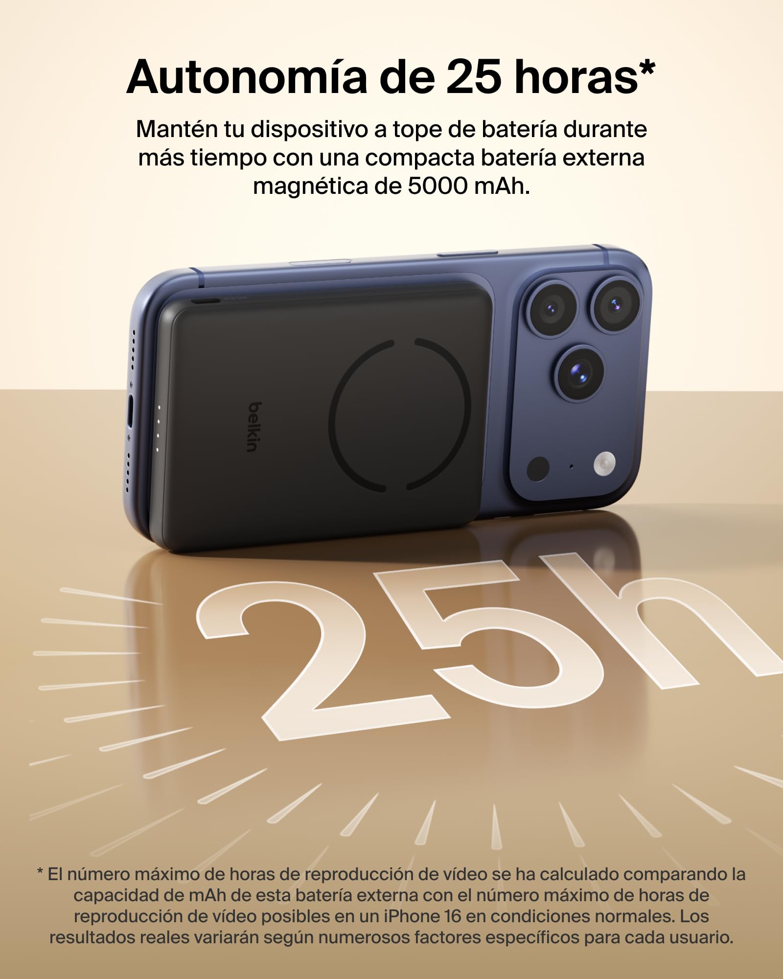 Belkin BoostCharge Batería Externa 5000 mAh con Anillo Magnético - Negro | Power Bank 5000 mAh, Anillo Magnético para Accesorios, 1 Puerto USB-C, Precargada y con Cable, Batería Portátil Inalámbrica