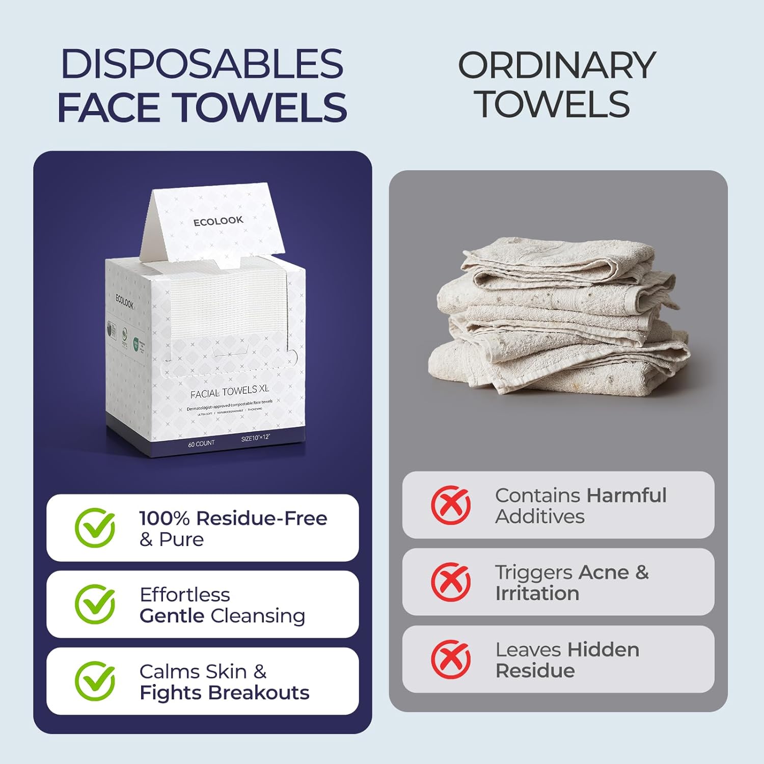 ECOLOOK Disposable Face Towel XL-60 Count Upgraded Thick Facial Towels, Ultra Soft Clean Face Towels Disposable, 10"x12" & 90 GSM, Ideal for Sensitive Skin-1 PACK - Image 7