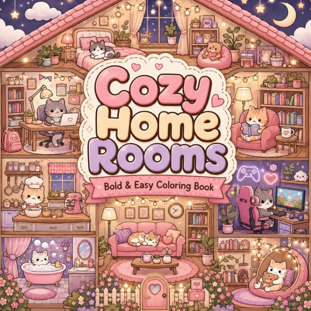 Cozy Home Rooms Coloring Book: cozy coloring book for adults teens