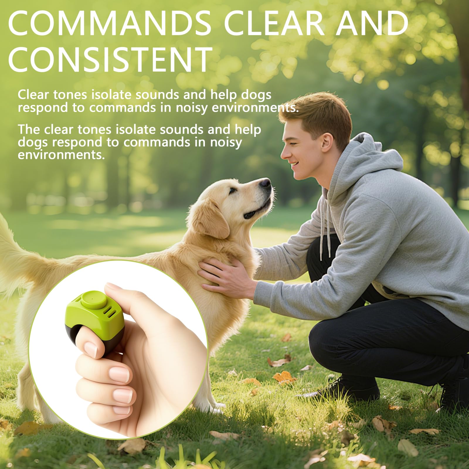 2 Clicker Chien Dressage avec Anneau 19mm/21mm, Clicker pour Chien en Vert & Gris, Clicker Chien pour Dressage Chiot, Éducation & Rappel