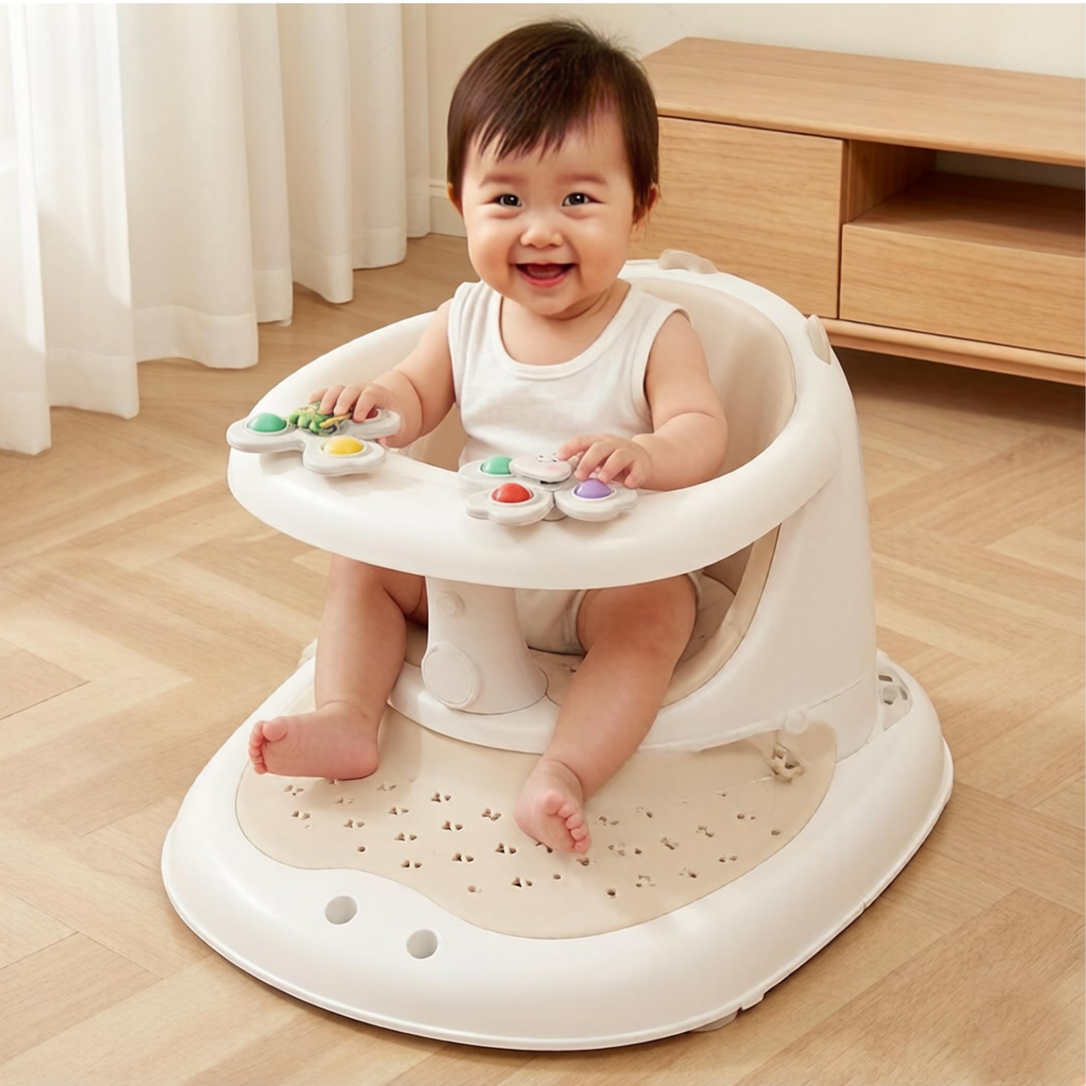 Baby-Badesitz ab 6 Monaten, multifunktionaler, kippsicherer Baby-Badestuhl mit ergonomischem TPE-Kissen, ideal zum Baden, Sitzen und Essen