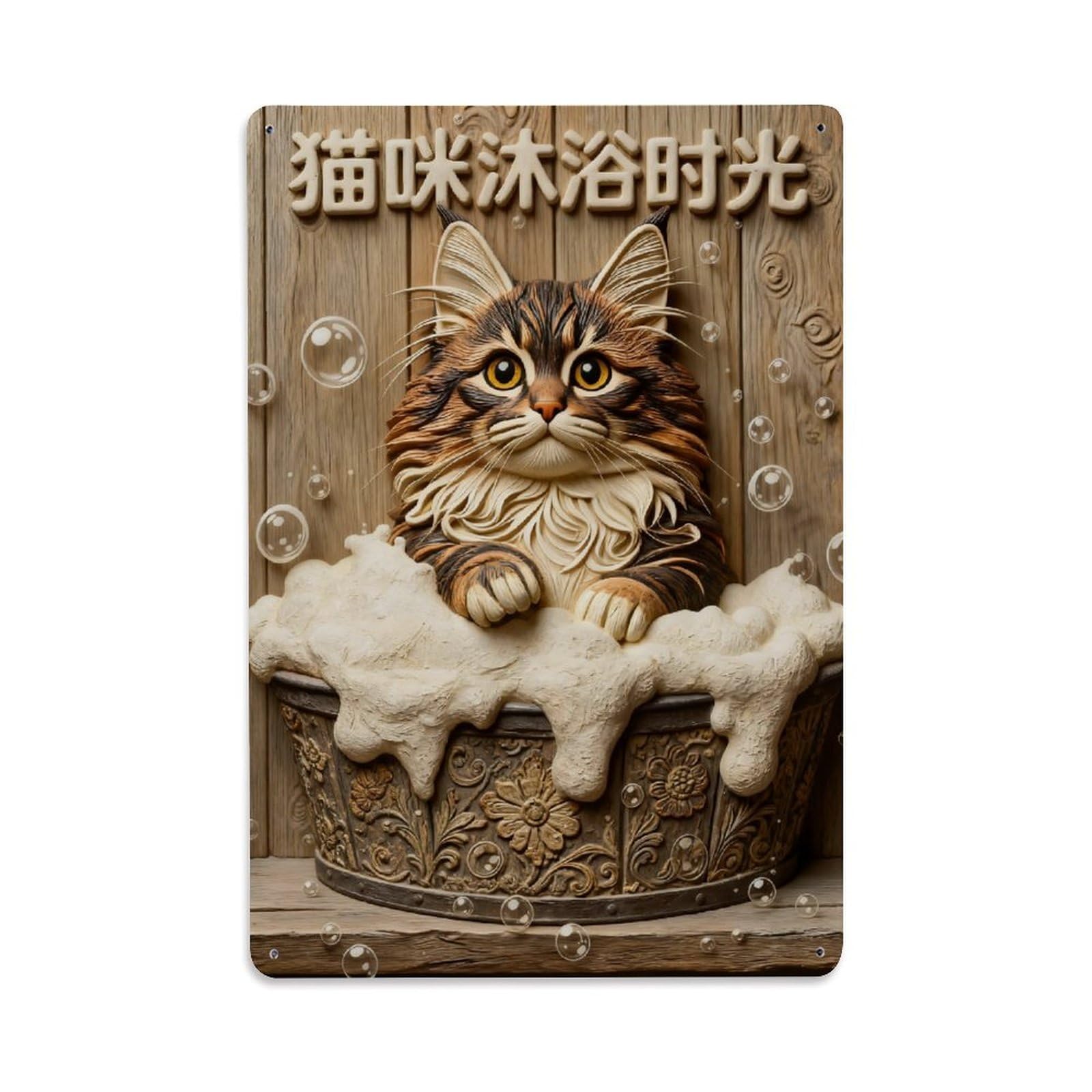 Cute Cat Bathing In Bubbles Vintage Metal Tin Sign Retro Wall Decor, Bar Garage Cafe Kitchen Home Wall Art Poster Decoration 8x12inches