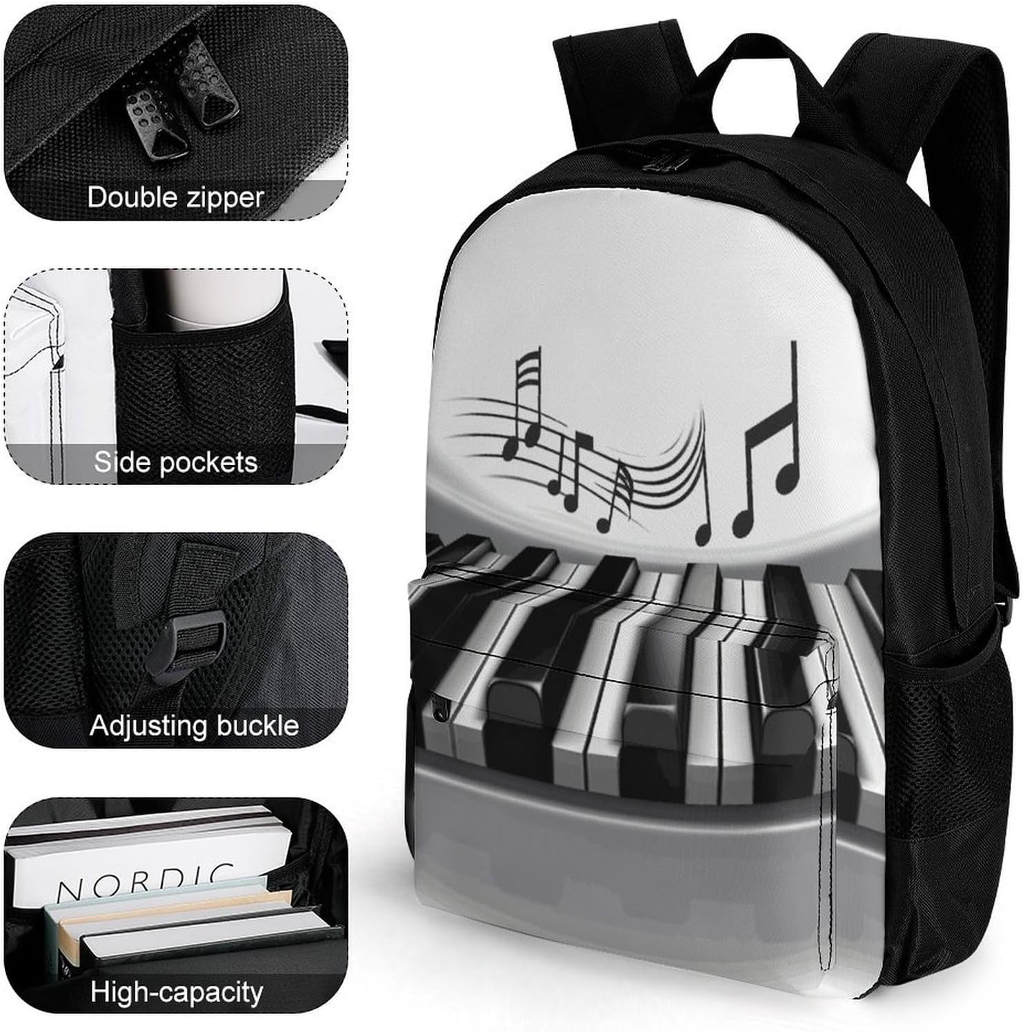 Piano Music Symbol Backpack Daypack Travel Backpack | Lightweight Casual Laptop Backpack for Women Men Aesthetic Travel Bag for Weekender Business Hiking Outdoor