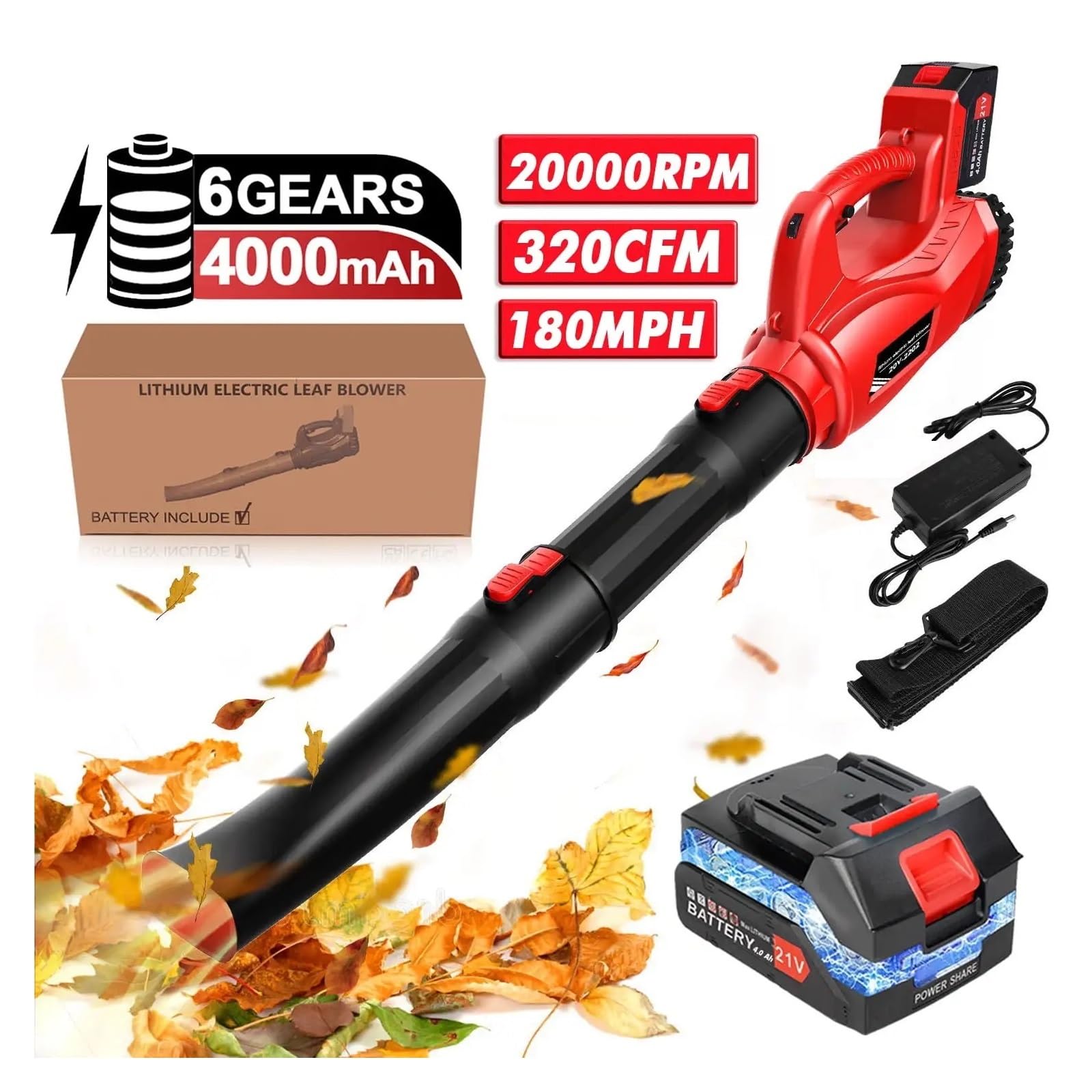 Dmuchawa Do LiśCi 21V Elektryczna Bezprzewodowa Dmuchawa Do Liści 180MPH 320CFM Przenośna Dmuchawa Do Liści Z Uchwytem 4000mAh 2-sekcyjne Rury Do Pielęgnacji Trawnika Gruz Śnieżny łAtwy W UżYciu