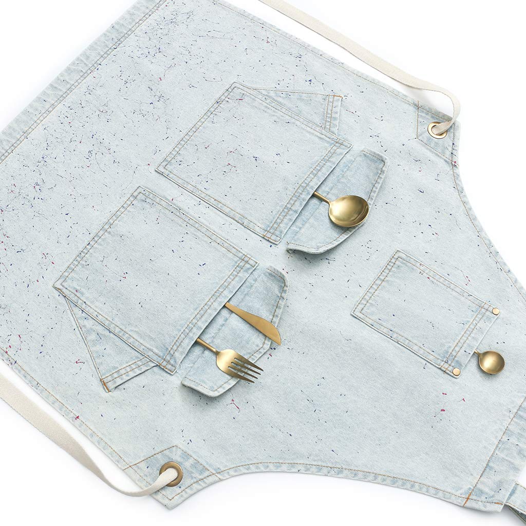 Jeanerlor - Grembiule in denim di cotone con tasche per cucina e parrucchiere, per donne e uomini, 2 taglie