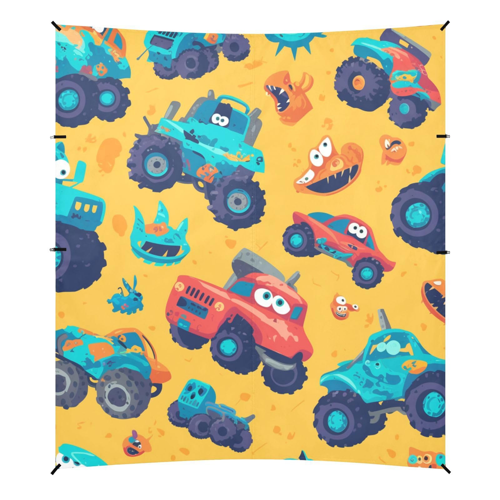 Hand Drawn Truck Car Pattern Cute Beach Canopy UPF50 Waterproof Sun Shelter Includes Sand Shovel, Sandbags, Stability Poles for Camping, Picnics, Backyard & Fishing