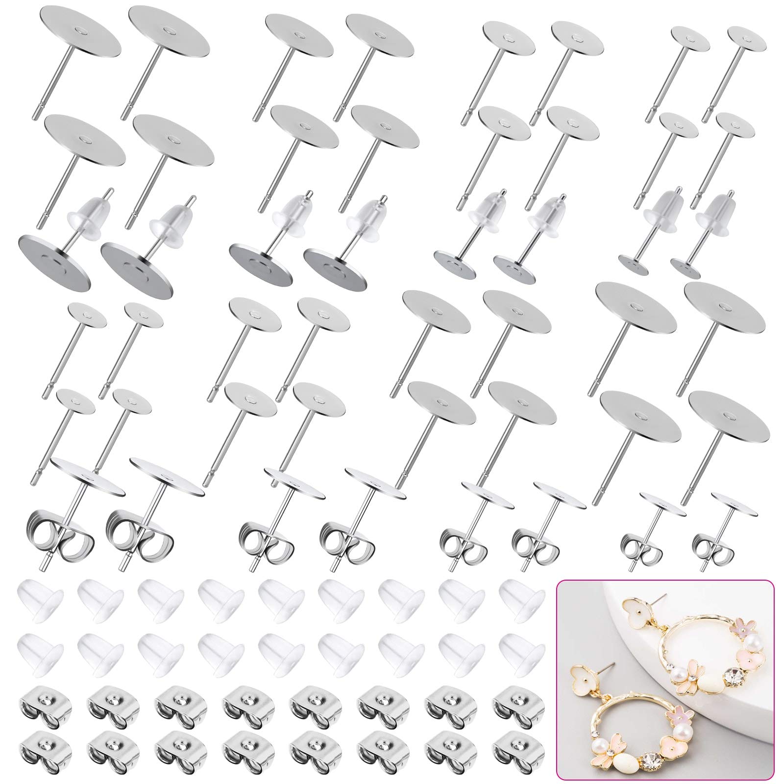 Earring Posts and Backs, Flasoo 700Pcs Stud Earring Making Kit with 300Pcs Stainless Steel Earring Posts and 400Pcs Earring Backs, Earring Supplies Kit for DIY Earrings and Jewelry Making