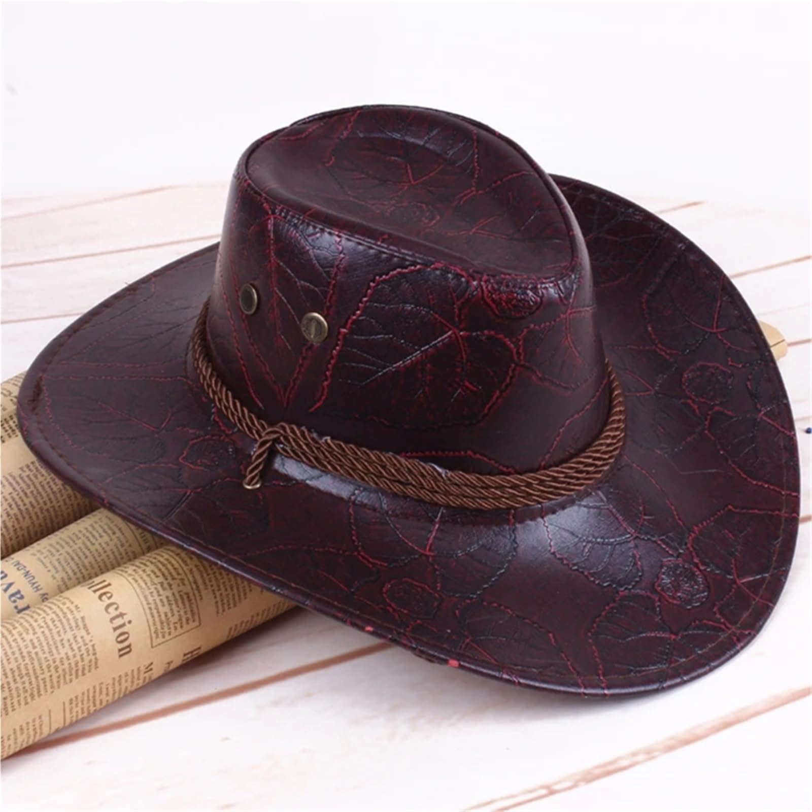 Cappello da Bacino da Cowboy in Pelle PU retrò Cappelli Traspiranti Estate Casual for Le Vacanze estive per Cosplay All'aperto(Black)