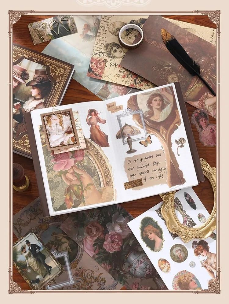 Image of GKN Scrape Book Kit 346pcs Vintage Journal Scrapbook Pack Kit For Art Journaling Bullet, Planners Diy Paper Stickers, Craft Kits Notebook, Collage Album Aesthetic Sticker Scrapebooking Album (Brown Victorian)