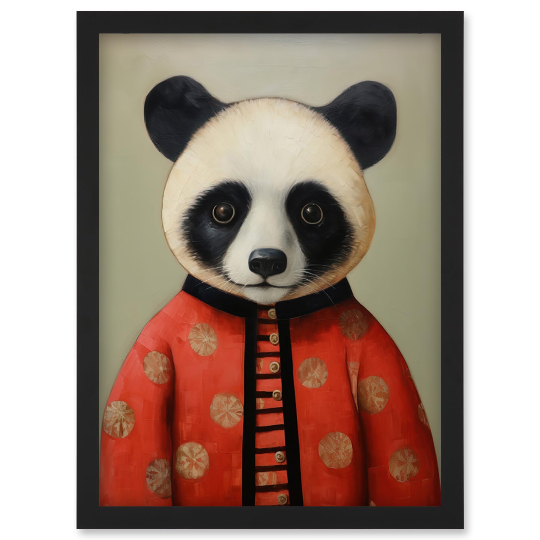 Artery8 Panda Cub in Chinese Uniform Fun Kids Bedroom Artwork Framed Wall Art Print A4