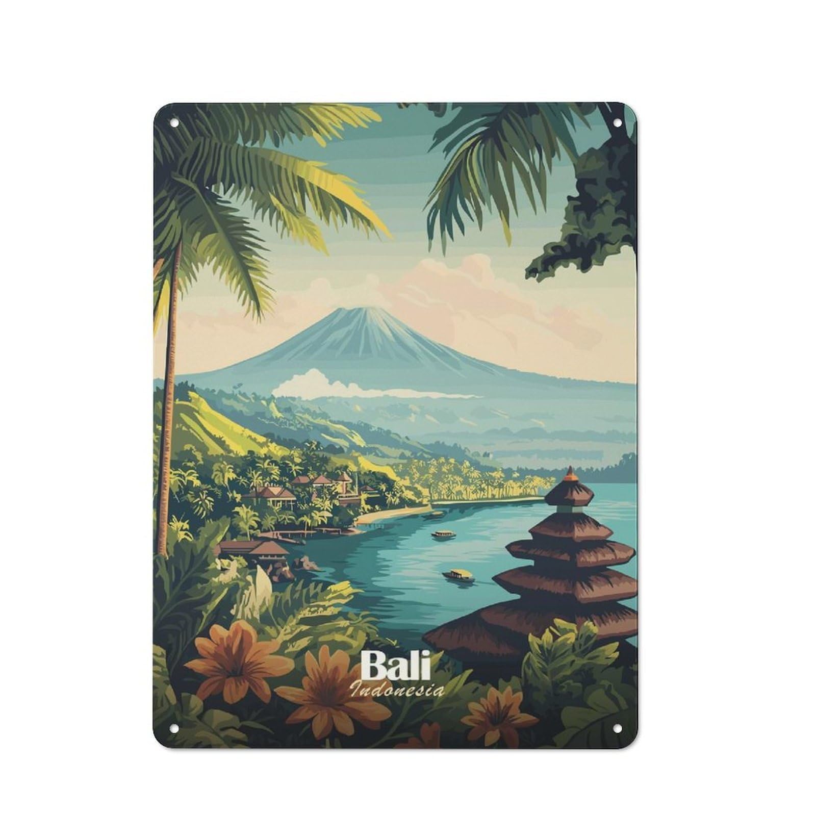 Junmoney Style-5 Metal Sign 40X30cm With Bali Indonesia Travel (2) For Hallway Wall, Retro Decor, Gift For Hallway Decor Lovers During The Christmas Season
