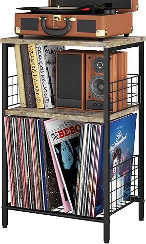 Miniatura 5 de X-cosrack Mesa auxiliar, mesa auxiliar pequeña con almacenamiento, almacenamiento de discos de vinilo, mesita de noche para sala de estar,