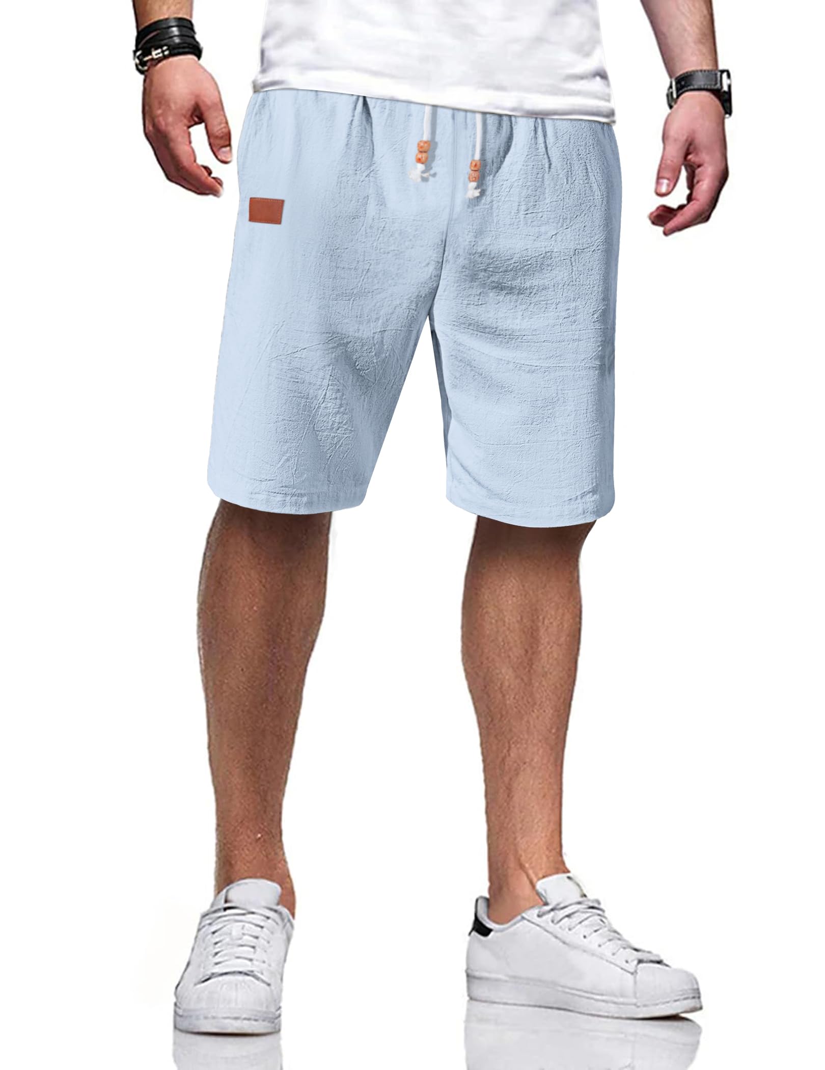 TARAINYA Leinen Kurze Hosen Herren Baumwolle mit Gummizug Freizeithose Shorts Herren Sommer Casual Leicht mit Taschen