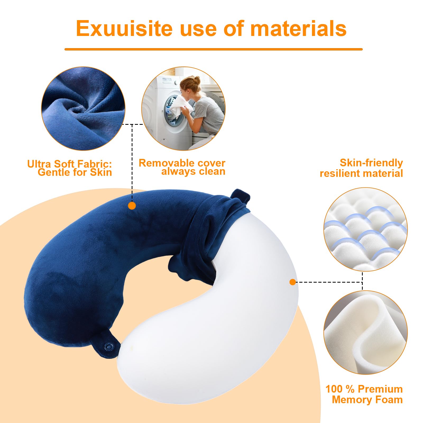 Far win Cuscino da viaggio, 100% puro memory foam, cuscino per il collo a forma di U, super leggero, portatile, ideale per sedia di aereo, auto, casa, ufficio, cuscino per dormire (blu)