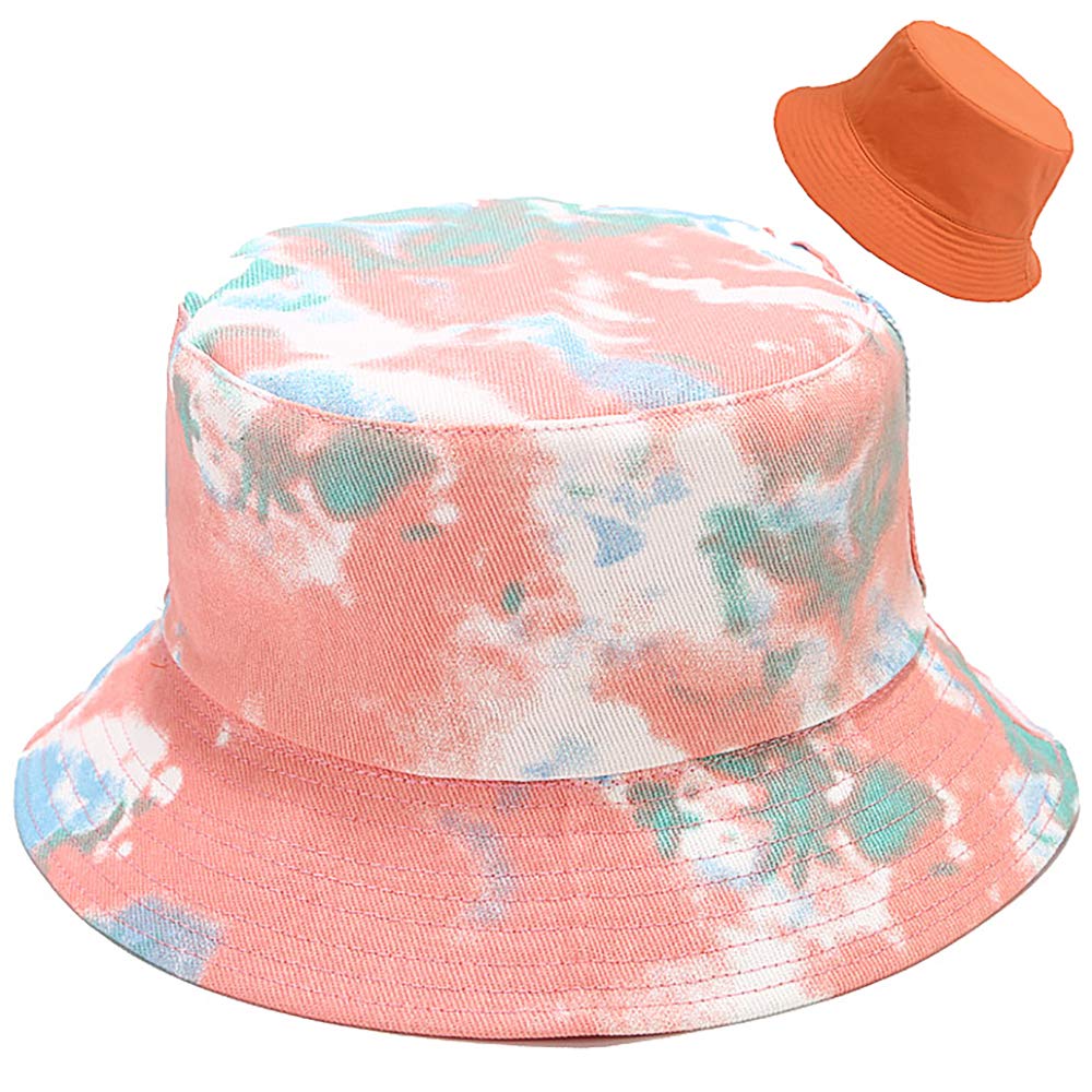 XYIYI Tie Dye Reversible Bucket Hat Pink Beach Sun Fishing Hats for Women Teen Girls