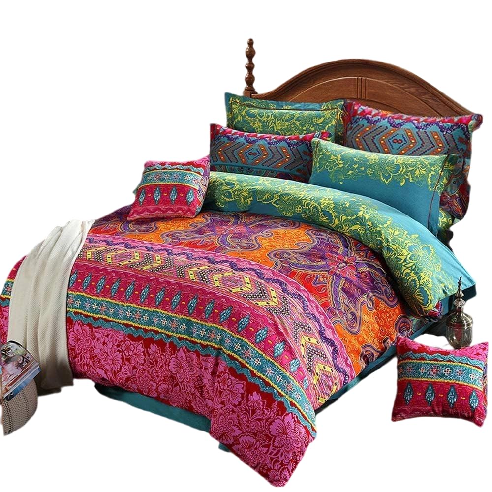 Bohemian Duvet Cover King Colorful Floral Boho Striped Bedding Set Ultra Soft Microfiber Double Duvet Cover Southwestern Indian Tribal Reversible Bedding Exotic Style Decor Boho Comforter Cover