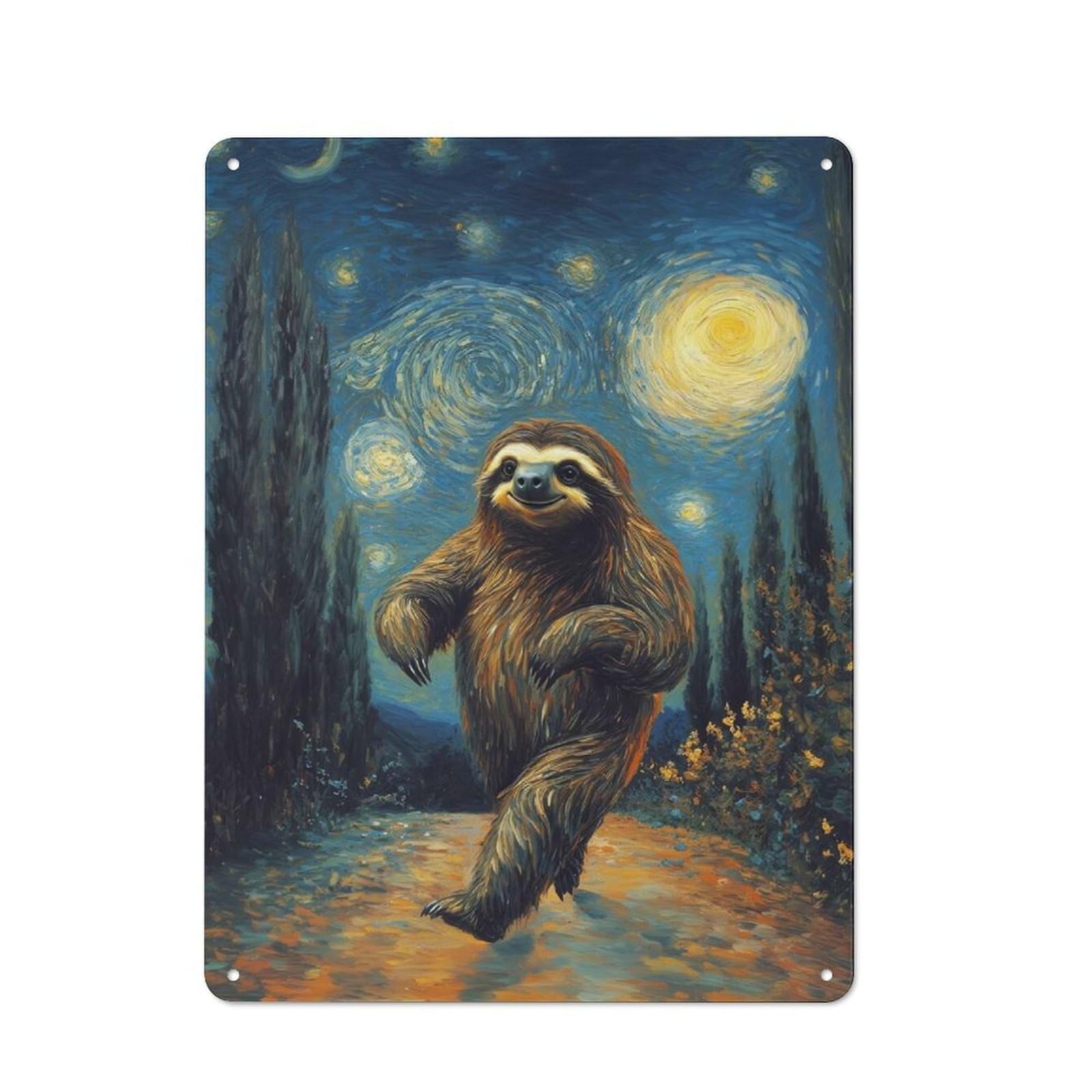 Junmoney Sloth In Starry Night Friendly Metal Wall Decor 40X30cm, Decorative Metal Plaque For Coffee Bar, Small Shop Or Dining Room