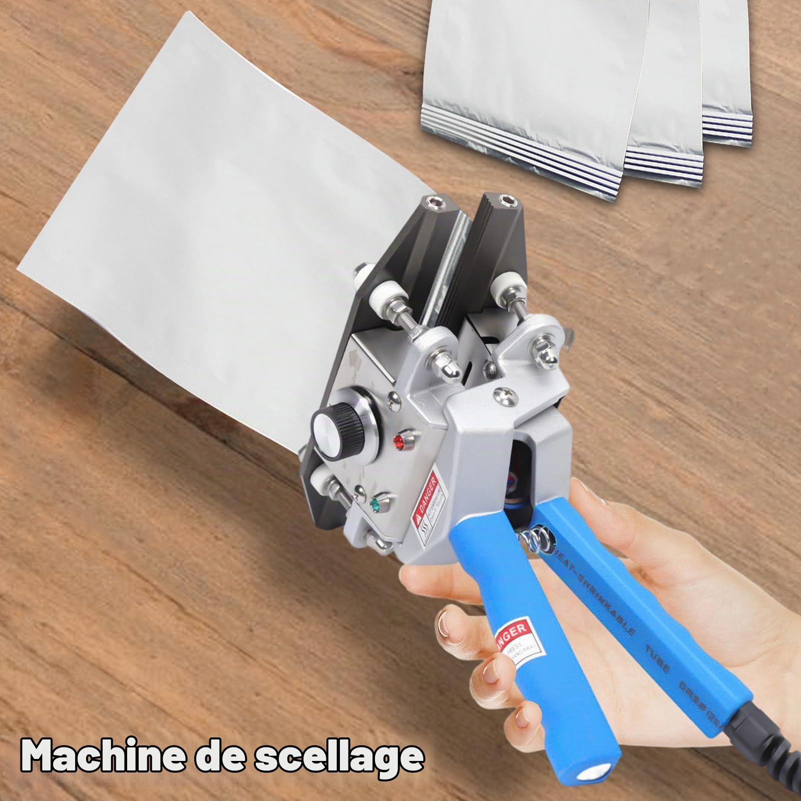 Scelleuse Thermique Professionnelle 300W - 30-250°C Réglable,220V EU Scelleuse à chaleur directe Cachetage,pour Alimentaire/Emballage(Bleu)