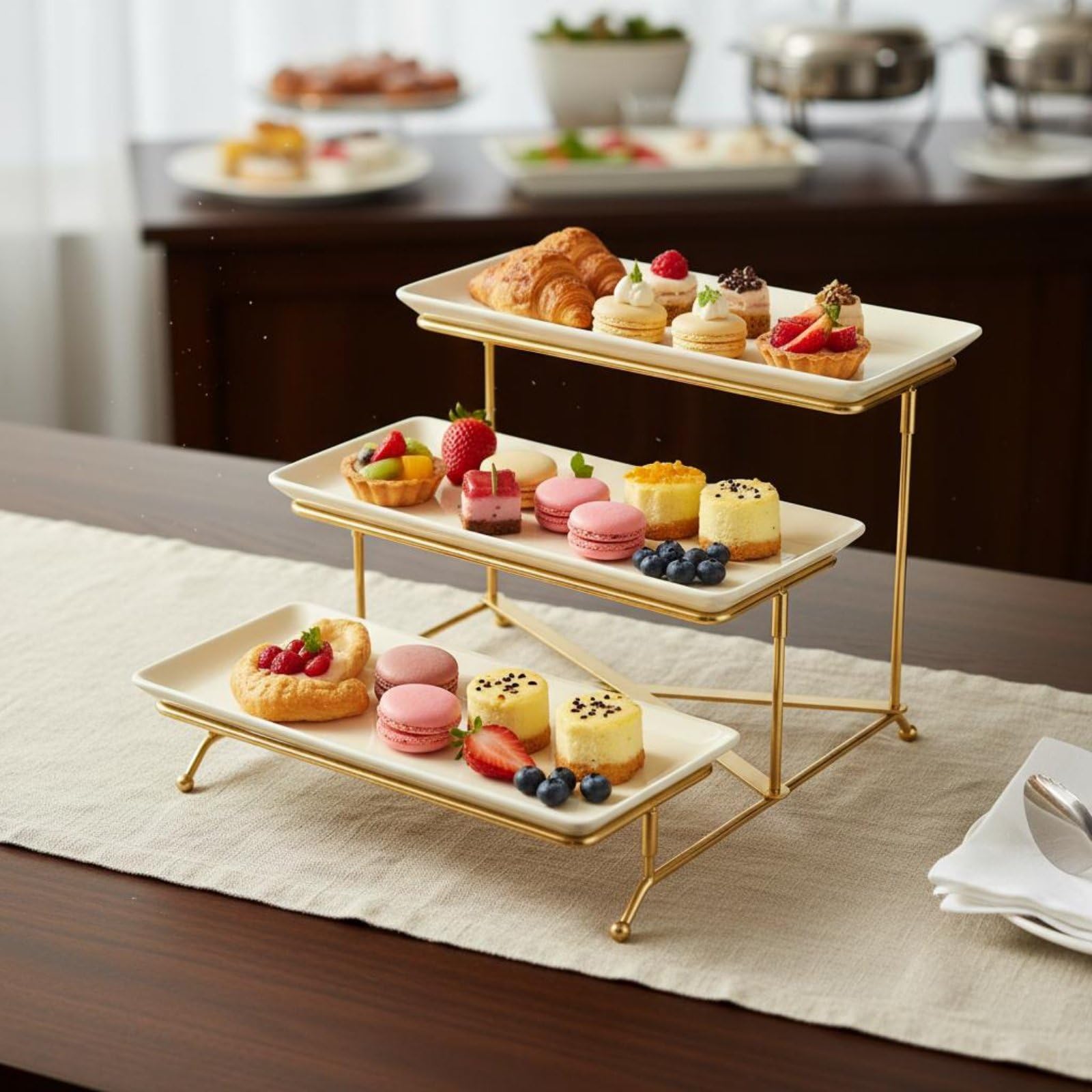 Soporte Cerámico con Montaje Metálico y Bandejas Exhibidor para Dulces y Repostería Variada Estilo Moderno Adecuado para Hogar Cocina Fiestas Temáticas Cafeterías, Style to 2