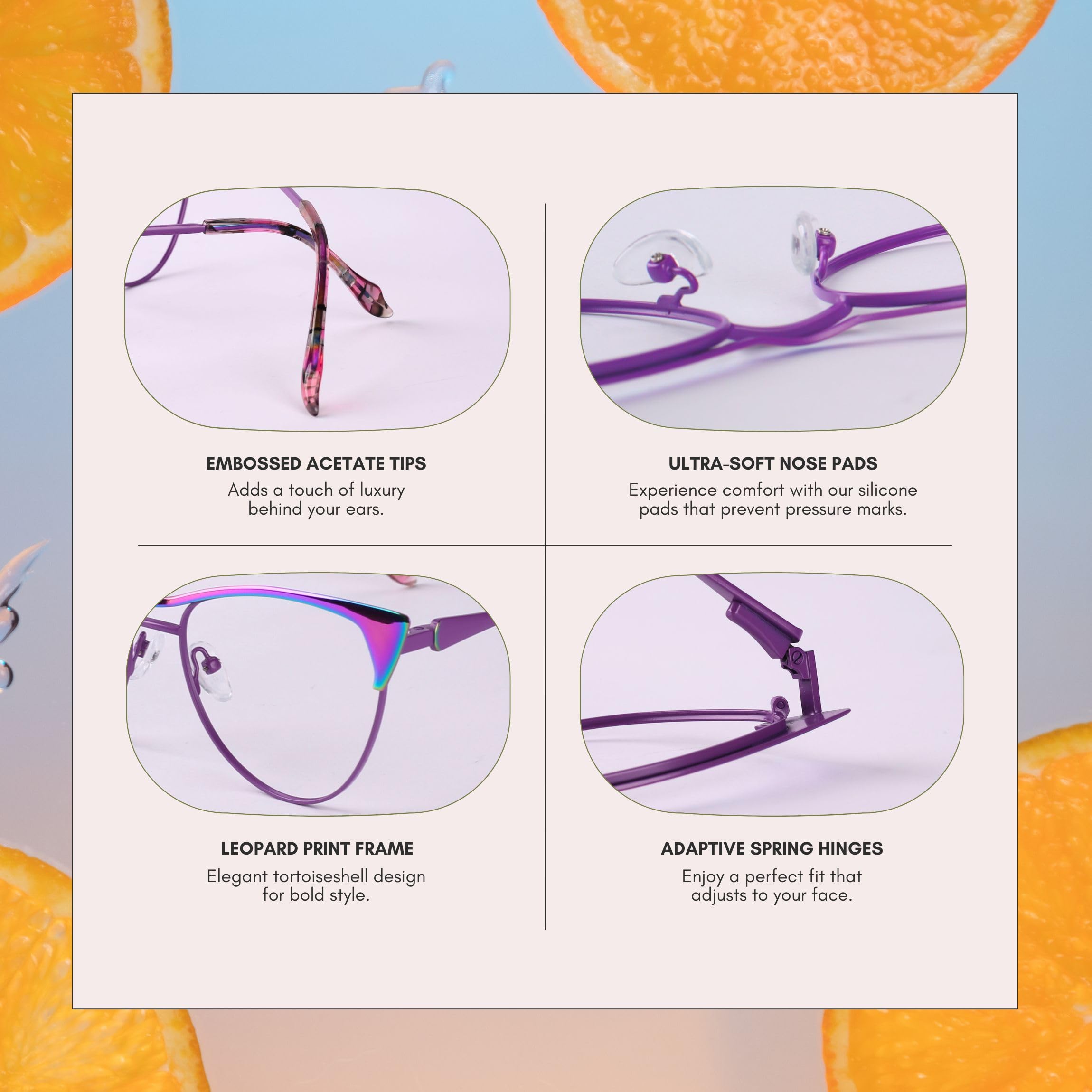 Lentes bloqueadores azules para mujer, gafas de luz azul con marco de ojo de gato para estilo, comodidad, alivio de la tensión ocular