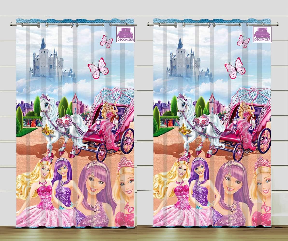 DECOMIZER Barbiee Kingdom Printed Kids Curtains for Kids Room, Nursery, Bedroom Playroom (2 Panels, 4x7 Feet) Cute Curtain for Kids Room, Kids Curtain, Printed Curtain, Door Curtain