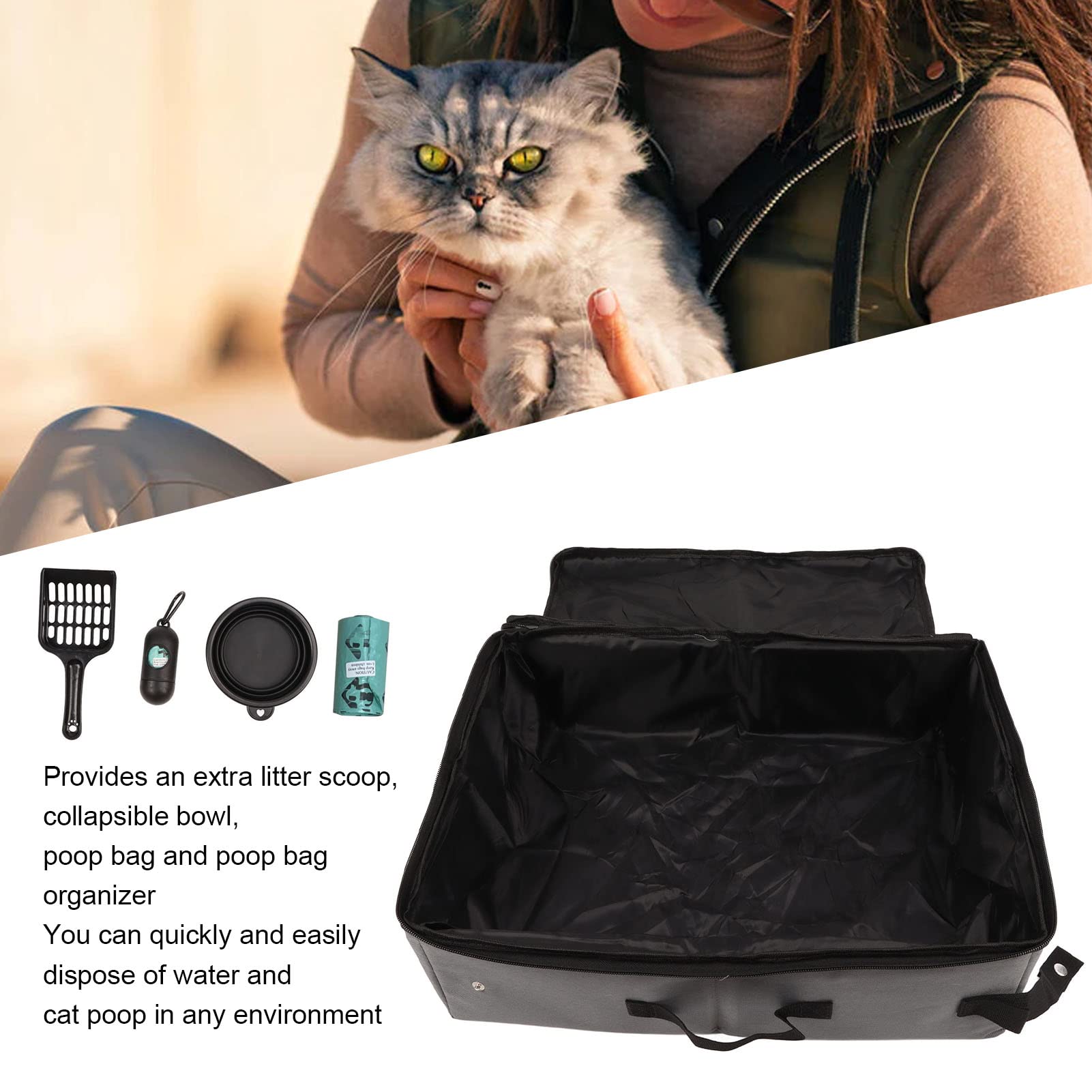 Lettiera da Viaggio per Gatti Portatile con Coperchio, Pieghevole per Gatti, 47 x 36cm Grandi XXL, Impermeabile, Rinforzo, Lettiera Gatto da Viaggio per Esterni Campeggio, Casa, Auto, Grigio
