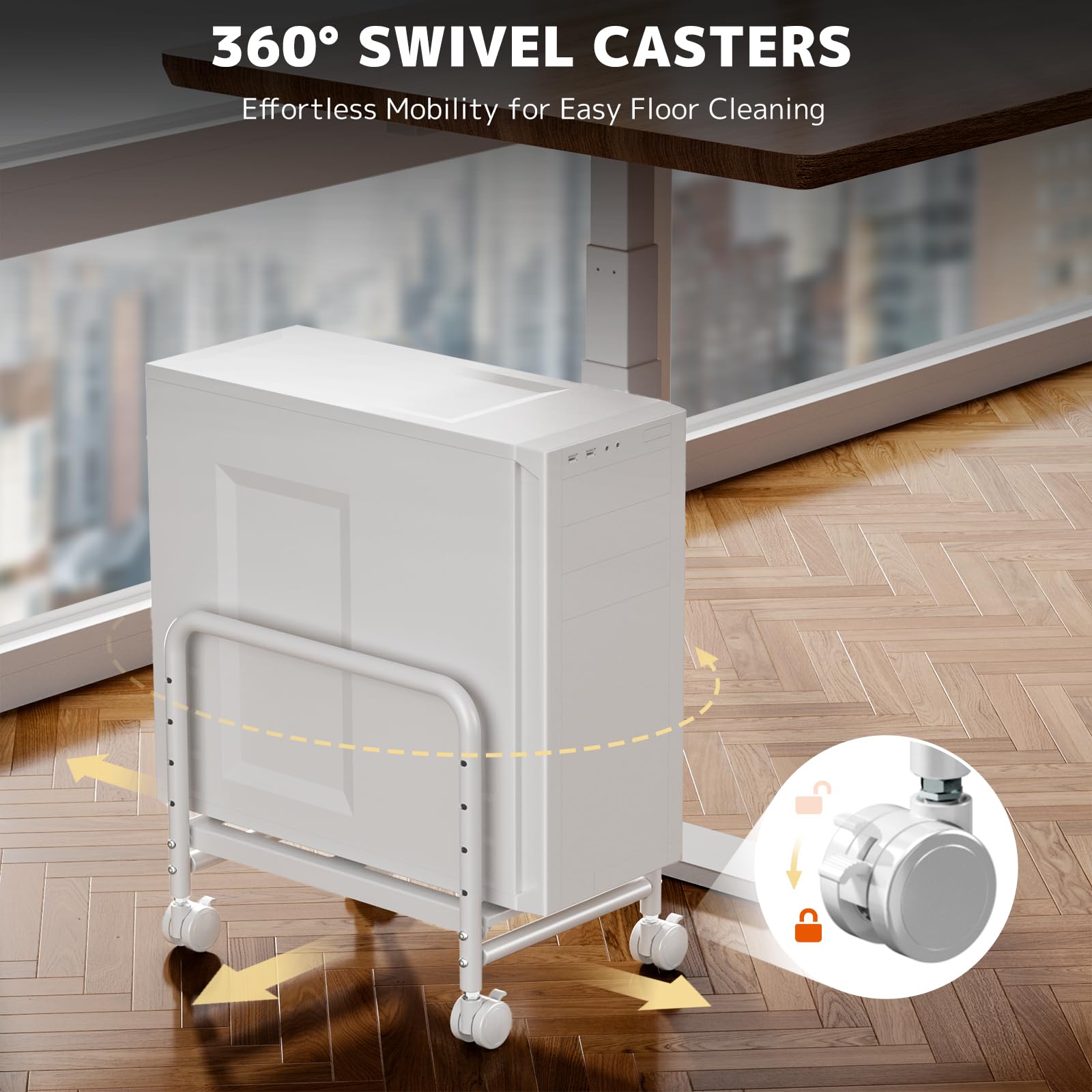PUTORSEN Supporto a torre per computer sotto la scrivania, supporto per CPU con ruote di bloccaggio a 360°, supporto regolabile in altezza per la maggior parte delle torri medie, carico massimo 29,9