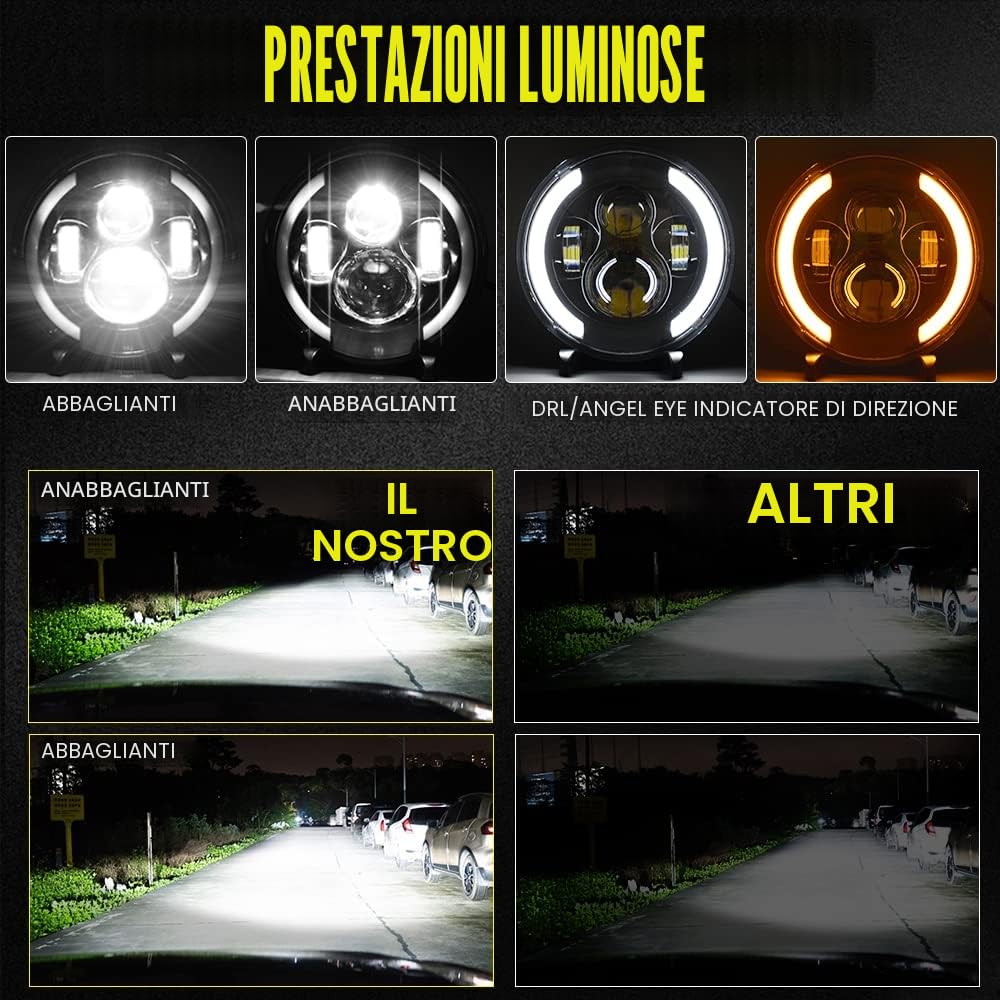 Coppia di fari LED da 7 pollici 100W 10000lm 4 lenti Angel Eyes 3000K + 6000K 4 modalità di illuminazione rotonde nere luci fuoristrada Croce DRL HI LO Fascio per Wrangler JK TJ LJ CJ Hummer H1