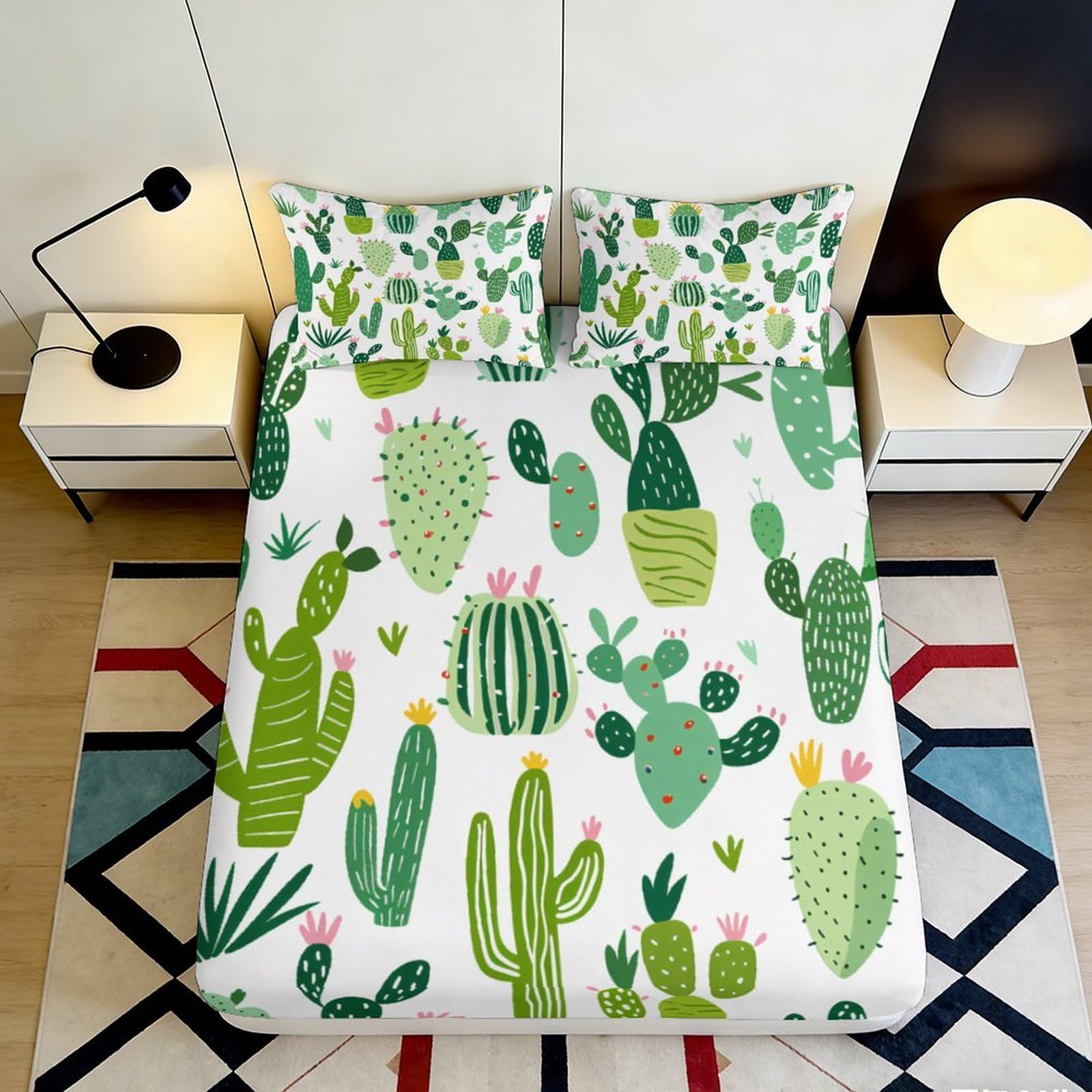Pnayamiorkfel Style-6 3D Printed Green Cactus Fitted Sheet Microfiber Soft Breathable Cartoon Succulent Mattress Cover For Bedroom Home Decor 90X200x25cm
