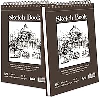 9x12 Spiral Bound Sketchbook 2 Pack, 200 Sheets 100gsm Acid-Free Paper, Top Bound Sketch Pad for Artists Kids Adults Drawing Pencil Charcoal