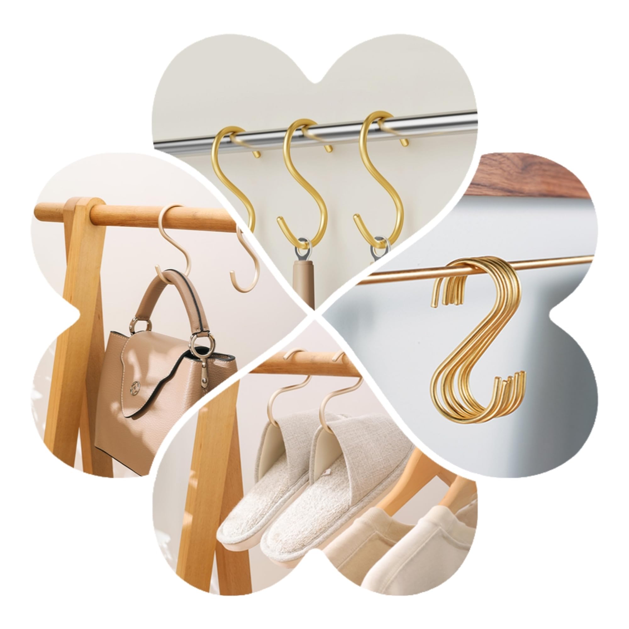 20 ganchos dorados en forma de S para colgar de aleación de aluminio, ganchos en forma de S, ollas de cocina resistentes, sartenes, tazas de café, estantes, plantas, toallas, ropa, ganchos 4