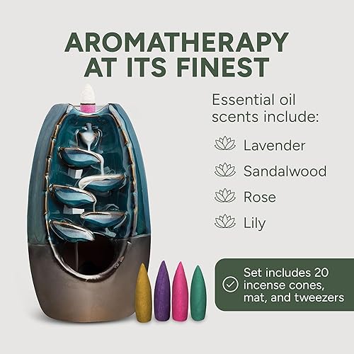 Miniatura 4 de Midwest Trading Group - Sankara Stone - Quemador de incienso en cascada, cascada de incienso de cerámica, quemador de incienso de reflujo con 20