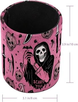 Halloween Scarry Skulls Pen Holder for Desk, PU Leather Pencil Holder Pen Cup Marker Holder Makeup Brush Holders, Desk Accessories & Workspace Organizers for Home, Office