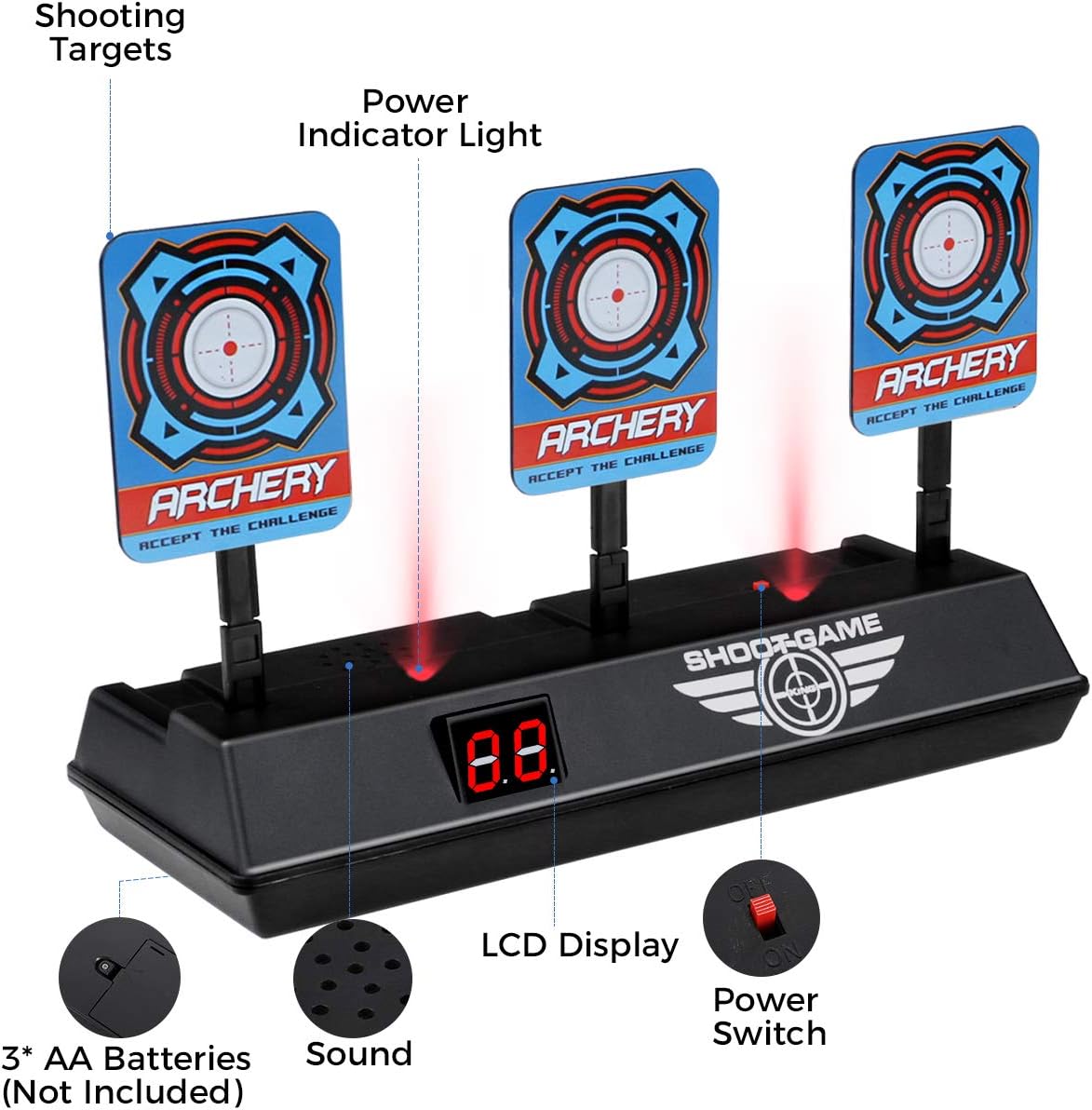 Vimpro Electronic Shooting Target Electric Scoring Auto Reset Digital Targets for Nerf Gun Toys Ideal Gift Toy for Kids-Boys & Girls with 40 Pcs Refill Darts 2 Hand Wrist Bands and 1 Skull Mask, Black