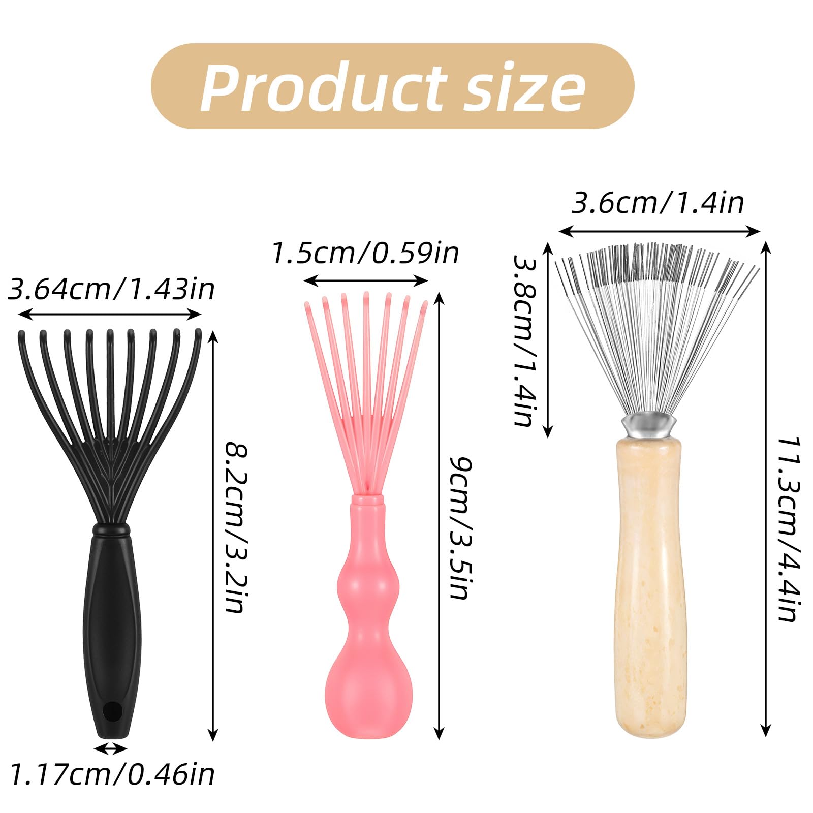 Lot de 3 mini brosses à cheveux - Nettoyeur de brosse à cheveux - Brosse à cheveux - Râteau en fil métallique - Peigne pour enlever les cheveux, la poussière, la saleté, les peluches, le salon de