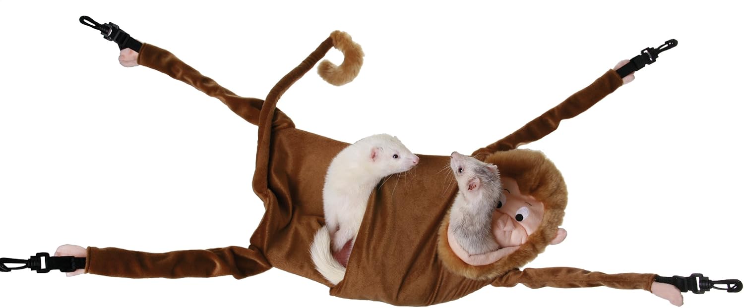 (Similar to stock photo) Marshall Hanging Monkey Ferret Hammock – Spacious Design Holds Up to 3 Ferrets – Soft Fleece Cage Accessory – Built-In Hideaway Pocket – Easy to Hang & Machine Washable Monkey Hammock