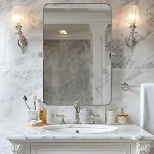 ANDY STAR Chrome Pivot Bathroom Mirror, 22" x 34" Chrome Tilting Wall Vanity Mirror, Rounded Rectangle Metal Frame Pivots Vertically Only Overall 26.33" x 34"