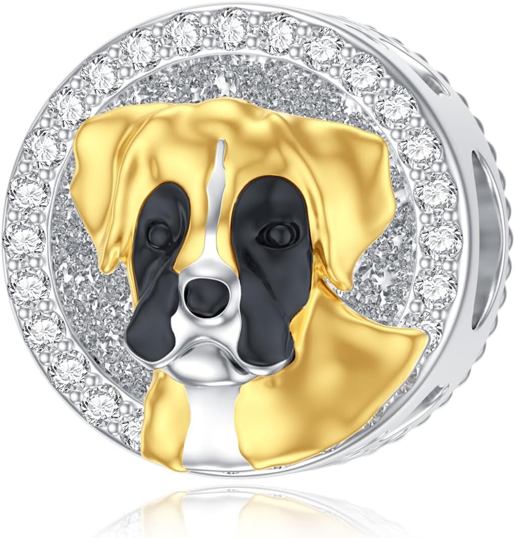 PEIMKO Personalized Dog Breed Photo Charms Bead for Bracelet Enamel Puppy Charm Sterling Silver Customized Picture Charm Bead for Women