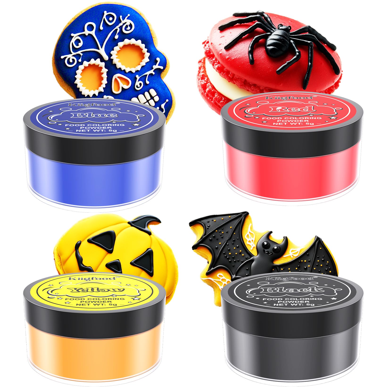 Food Coloring Powder - Kiigfood 4 Colors Vivid Powdered Edible Food Coloring, Upgraded Food Grade Food Dye Powder for Baking, Cookies, Icing, Cake Decorating, Slime Making - 5g/Bottles